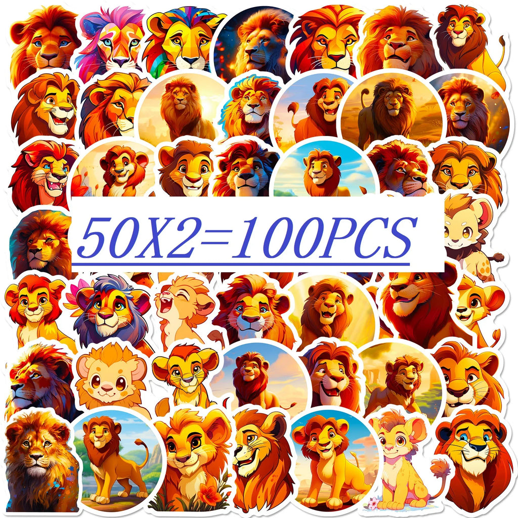 50/100PCS Lion Stickers Cute Cartoon Animal Waterproof Stationery Notebook Reward Stickers