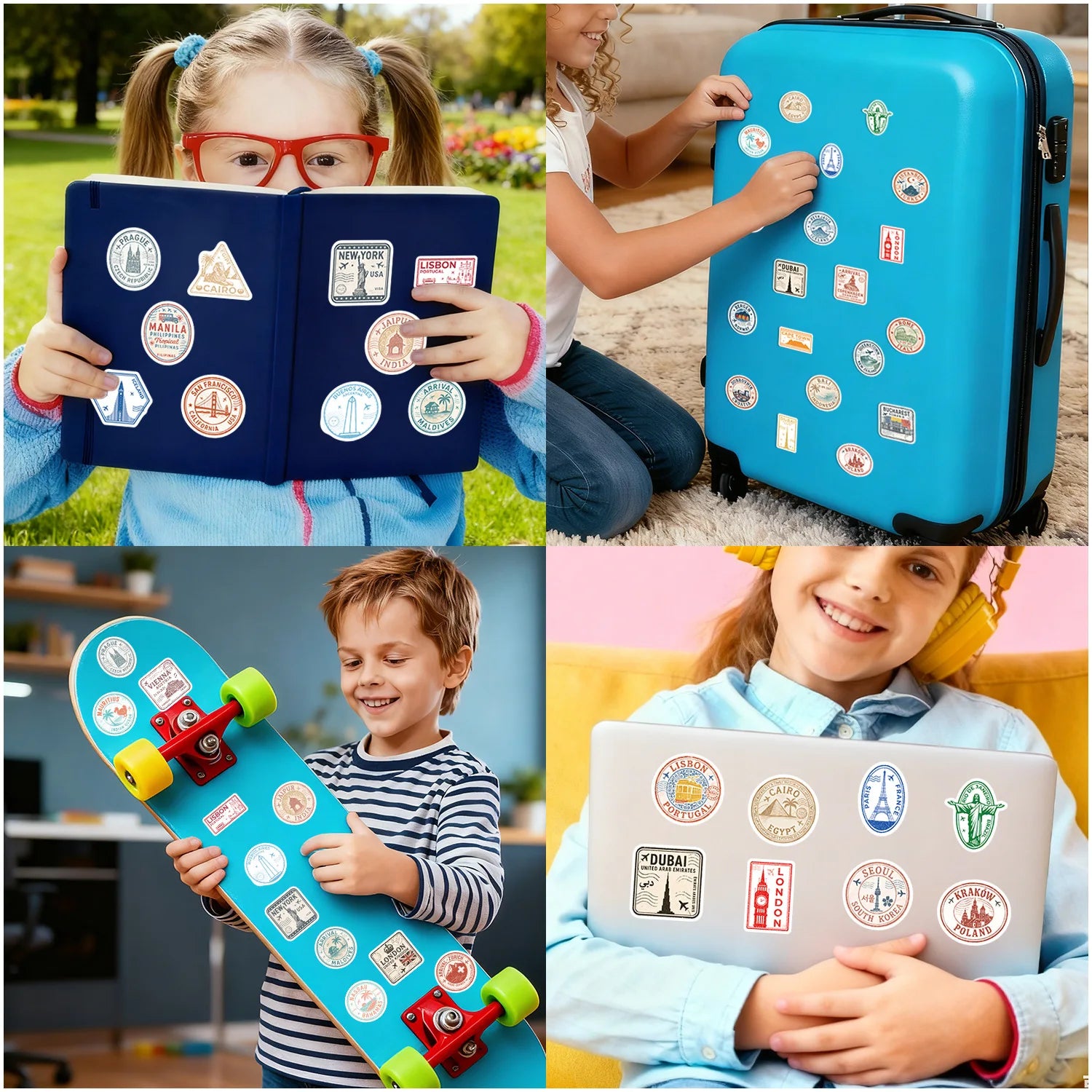 50-Pack Creative Graffiti Passport Stamp Decal Stickers for Students Stationery Water Cup Computer Waterproof Decoration