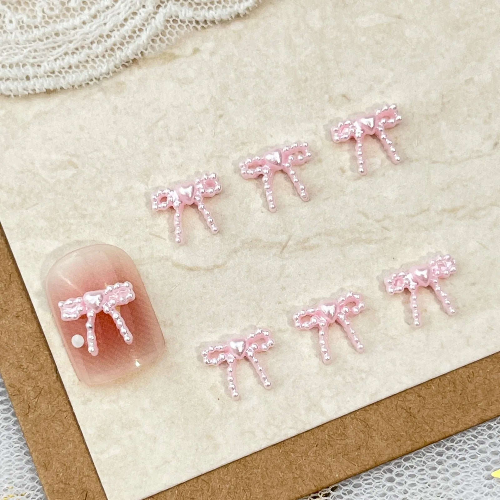 10pc Cute 3D Resin Pearl Bow Nail Art Charms Macaron Imitation Japanese Preal Bowknot Ribbon Nail Decorations DIY Nail Accessory