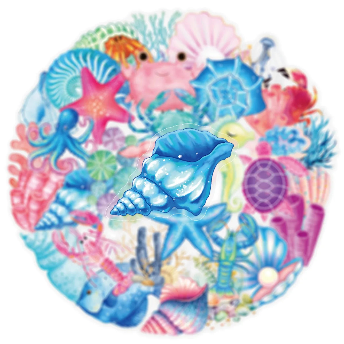 50-Pack Psychedelic Ocean Coral Shell Graffiti Stickers Waterproof Decorations for Phones Laptops Helmets Stationery Notebooks