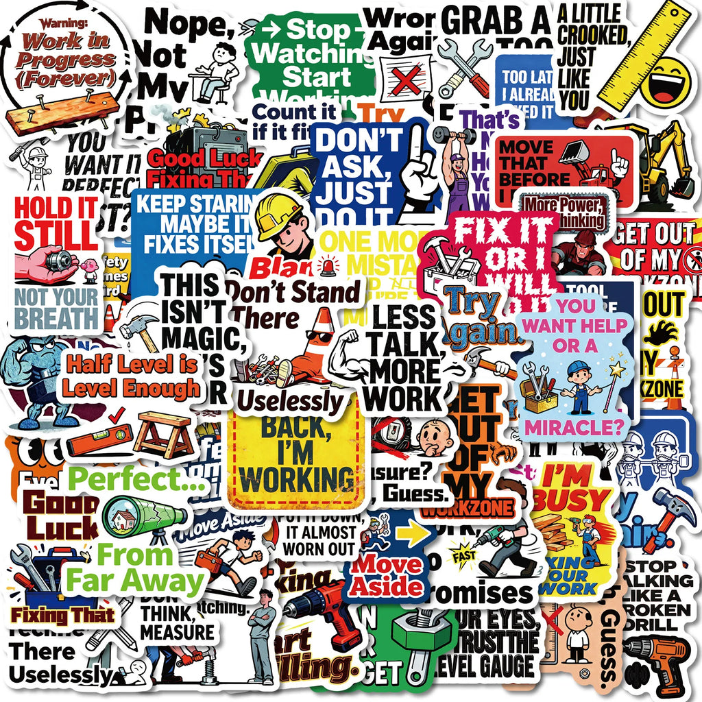 56PCS Construction Site Fun Quote Stickers, Safety Humor Decals Student Notebook Fridge Creative Aesthetic Decal Sticker