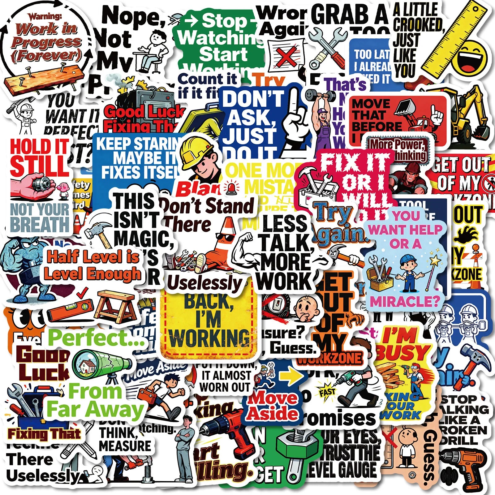 56PCS Construction Site Fun Quote Stickers, Safety Humor Decals Student Notebook Fridge Creative Aesthetic Decal Sticker