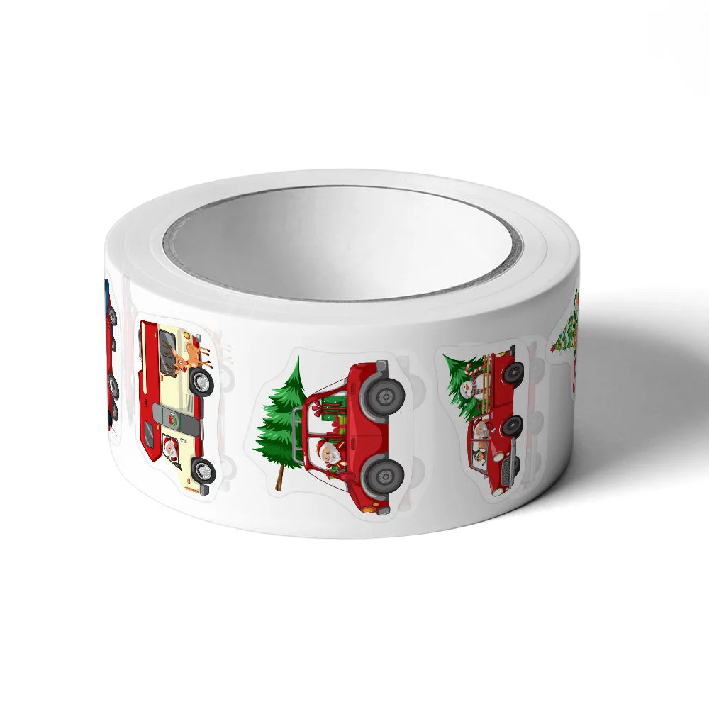 500Pcs/Roll Heterotypic Christmas Themed Santa Claus Transportation Stickers 8 Designs 2.5cm/1.0'' DlY Graffiti Holiday Labels