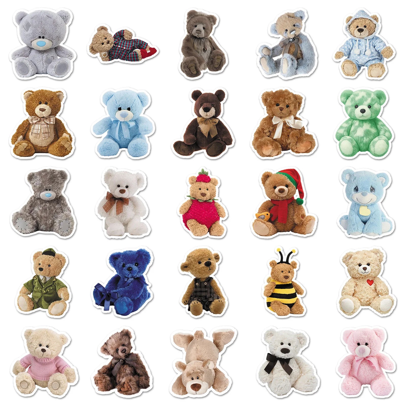 50-Pack Plush Teddy Bear Doodle Stickers Storage Box Tablets Phones Stationery Notebook Waterproof Decorative Sticker
