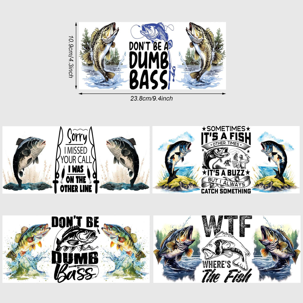 5 sheets fishing UV DTF cup package for 16oz glass cup, waterproof UV DTF stickers for 16oz glass cup, DIY, furniture, crafts