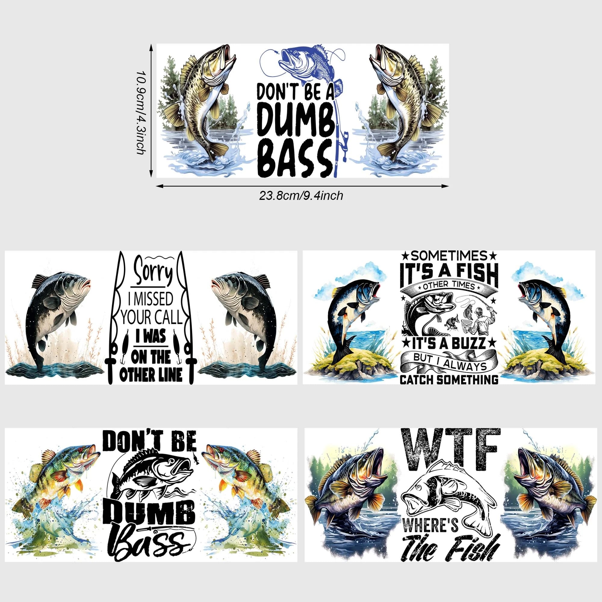 5 sheets fishing UV DTF cup package for 16oz glass cup, waterproof UV DTF stickers for 16oz glass cup, DIY, furniture, crafts