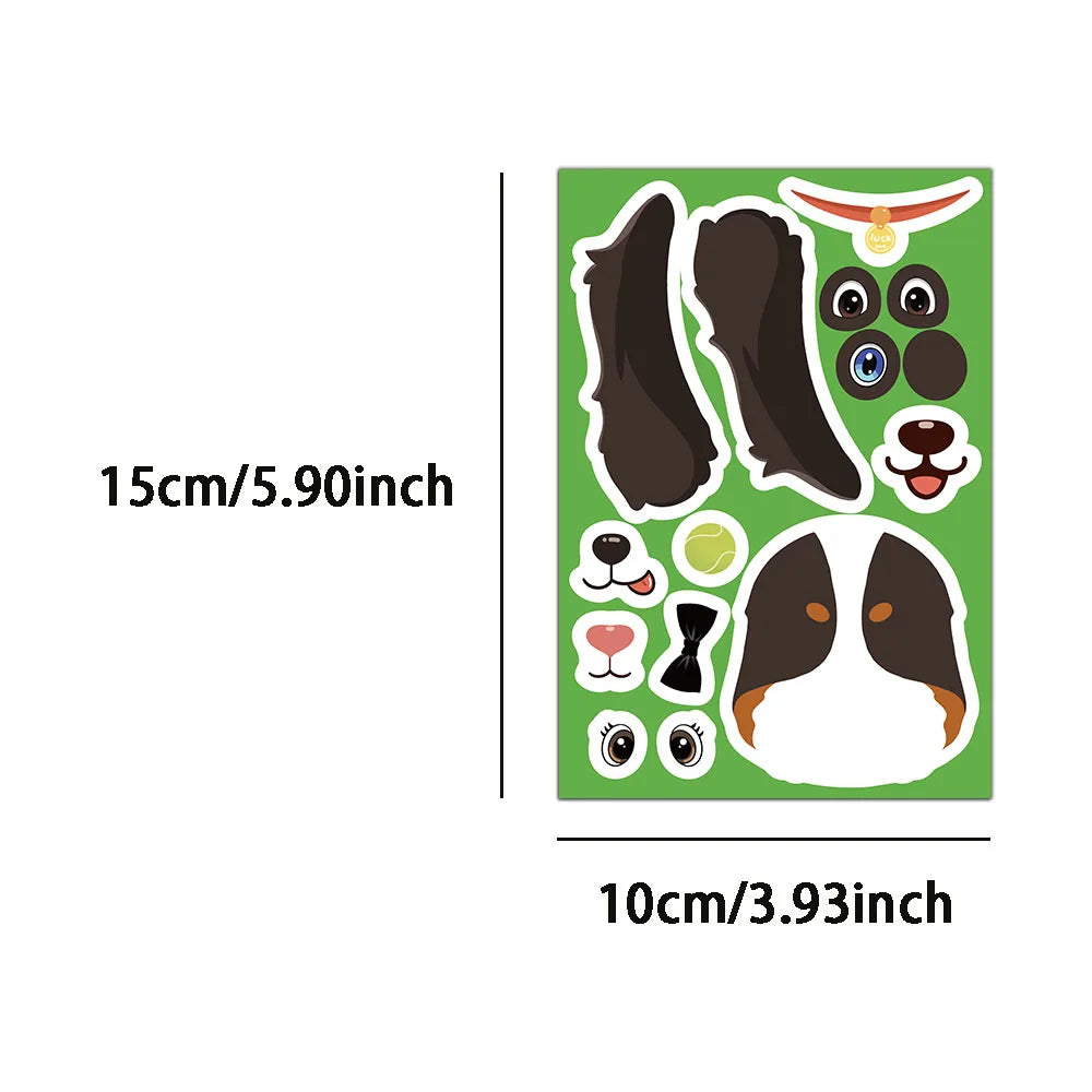 8PCS Dog Cartoon Face Changing Fun Puzzle Stickers DIY Handmade Clip Box Suitable for Tablet Speakers Puzzle Toy Stickers