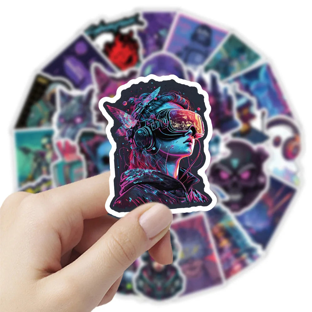 50/100 Pcs Cyberpunk Style Cartoon People Doodle Stickers for Laptop Phone Case Car Notebook Stationery Box No Repeat Decals