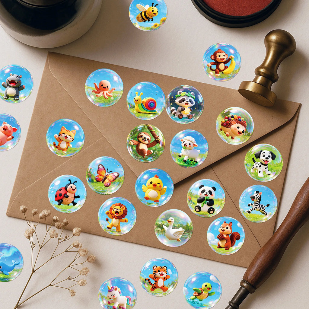 50/100Pcs Cute Animal Bubble Ball Cartoon Waterproof Stickers for Phone Laptop Stationery Box Helmet Storage Box Drawer Decals