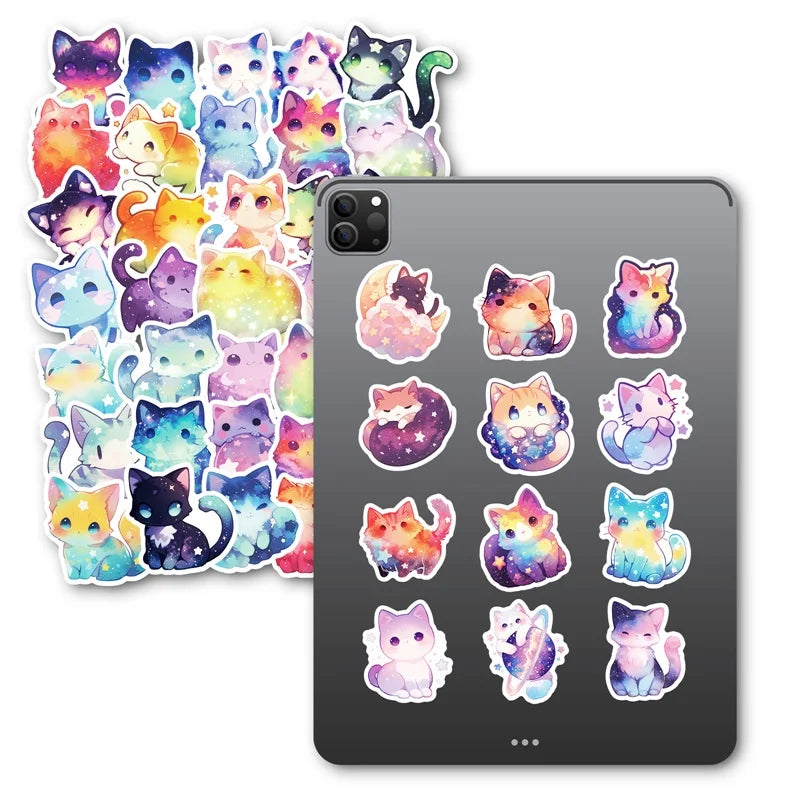 10/30/50PCS Cute Dream Star Cat Sticky PVC Sticker Aesthetic Stationery DIY Decoration Scrapbooking School Supplies for Kids