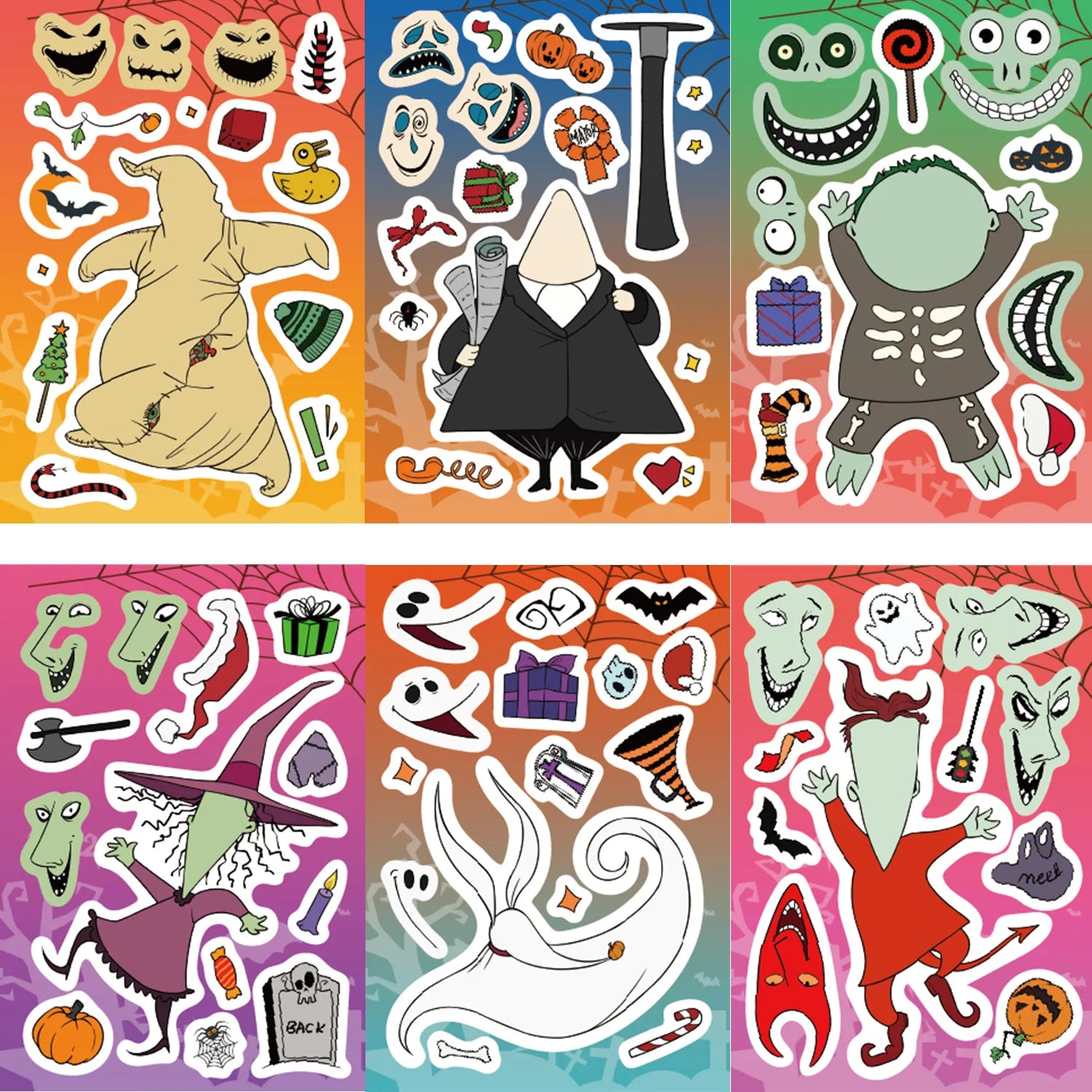 8/16/24PCS Cartoon Halloween Horror Night Face Changing Collar DIY Phone Notebook Decoration Waterproof Stationery Sticker