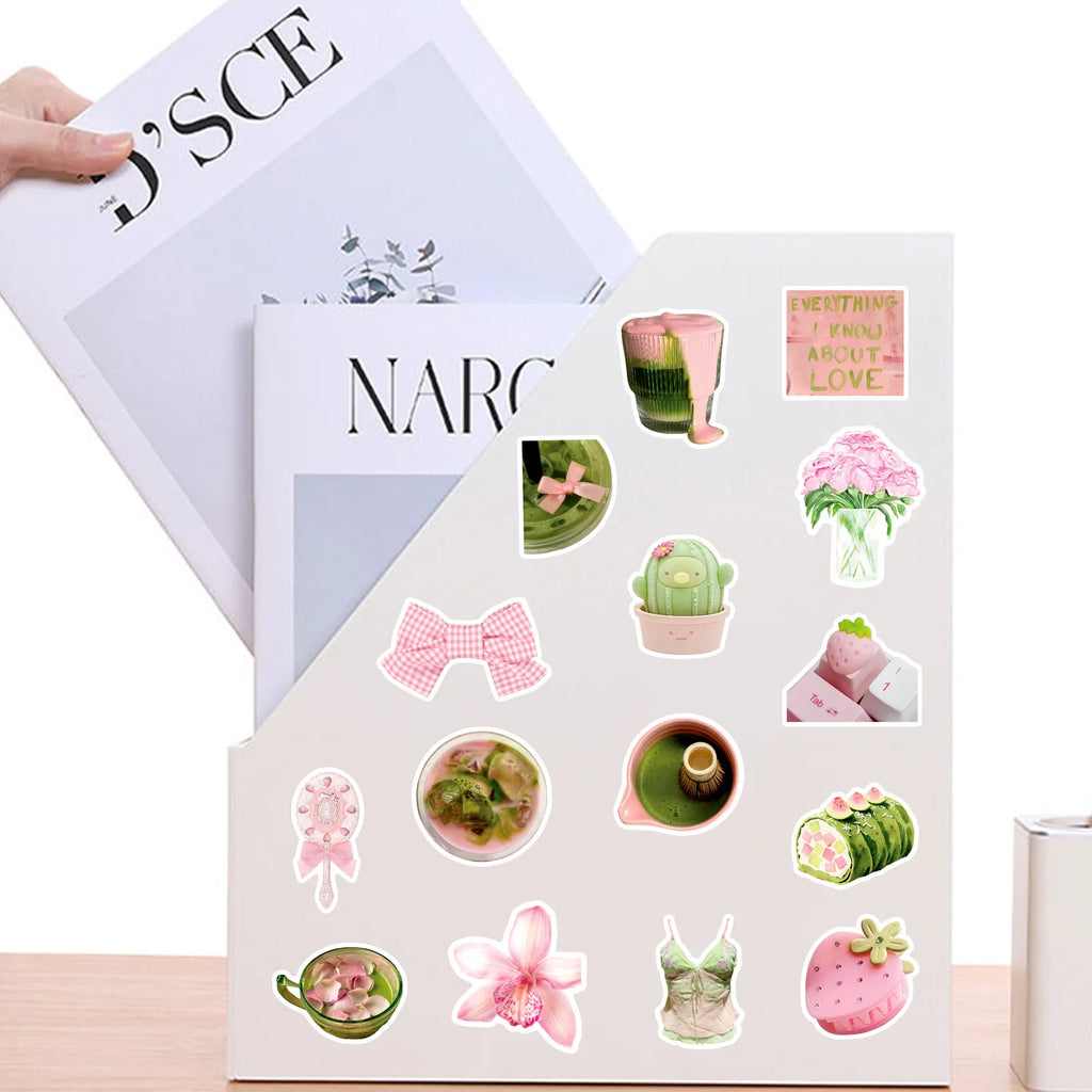50-Pack Summer Fresh Pink Green Korean Style Waterproof Stickers for Phone Skateboard Notebook Luggage INS Aesthetic Decals