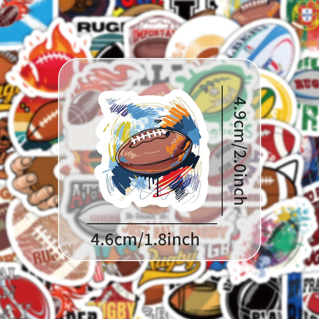 50/100 Pcs Cartoon Rugby Sports Creative Stickers Reusable for Suitcase Stationery Box Phone Case Desk Helmet Decals