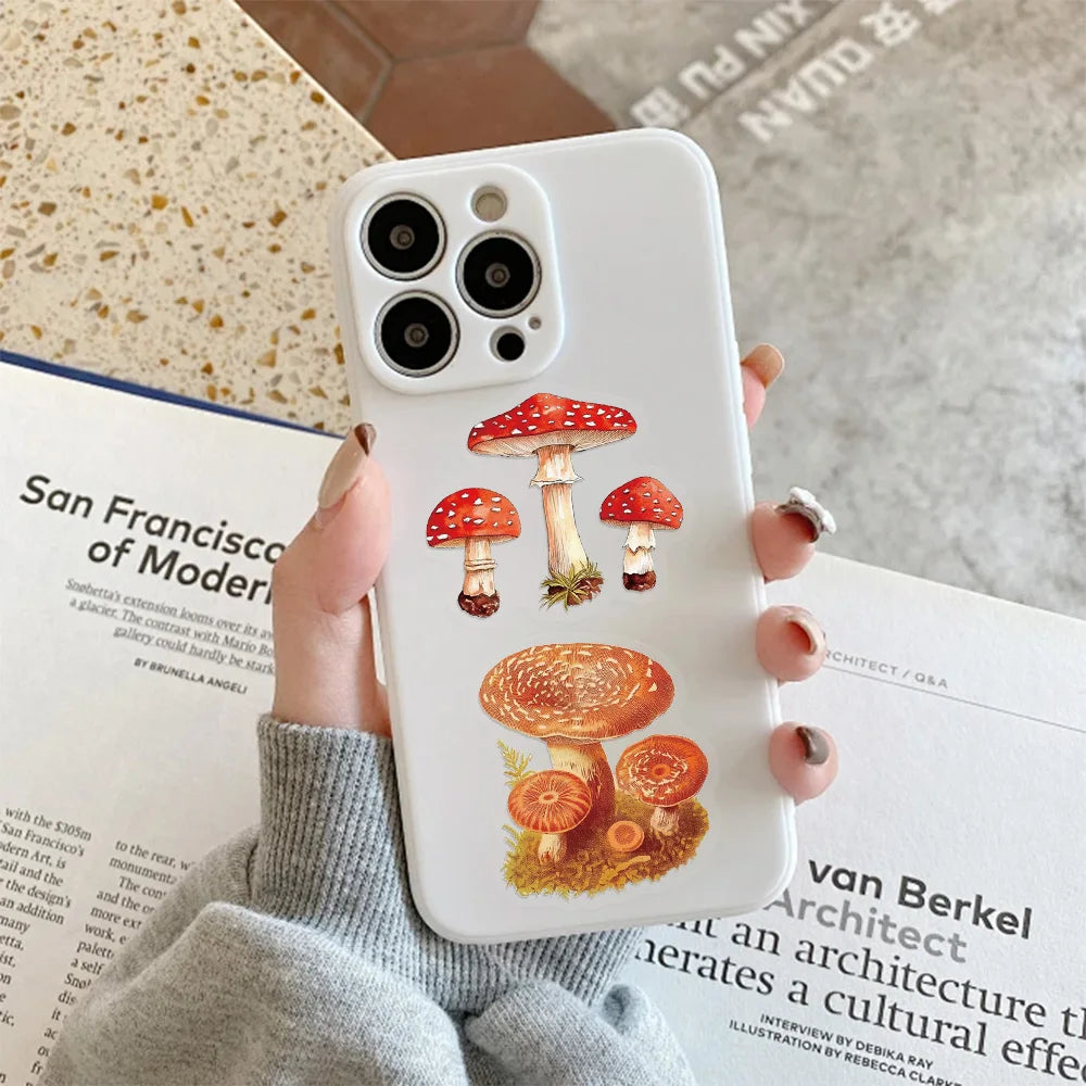 50PCS Retro Mushroom Decorative Cartoon Stickers Fun Stickers DIY Manual Scrapbook Fixed Phone Laptop Stickers Toy
