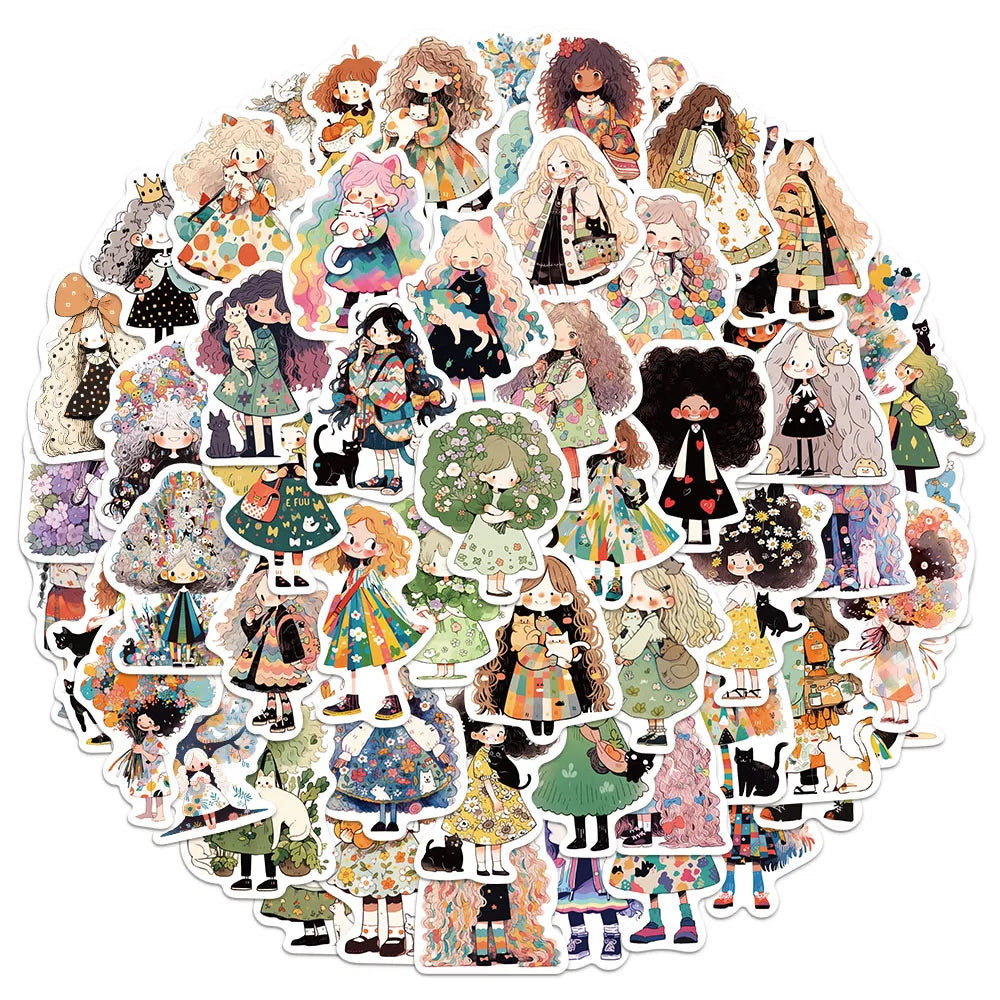 60PCS Graffiti Cute Girl Stickers DIY Decoration Tablet Computer Water Cup Skateboard Decoration Stickers