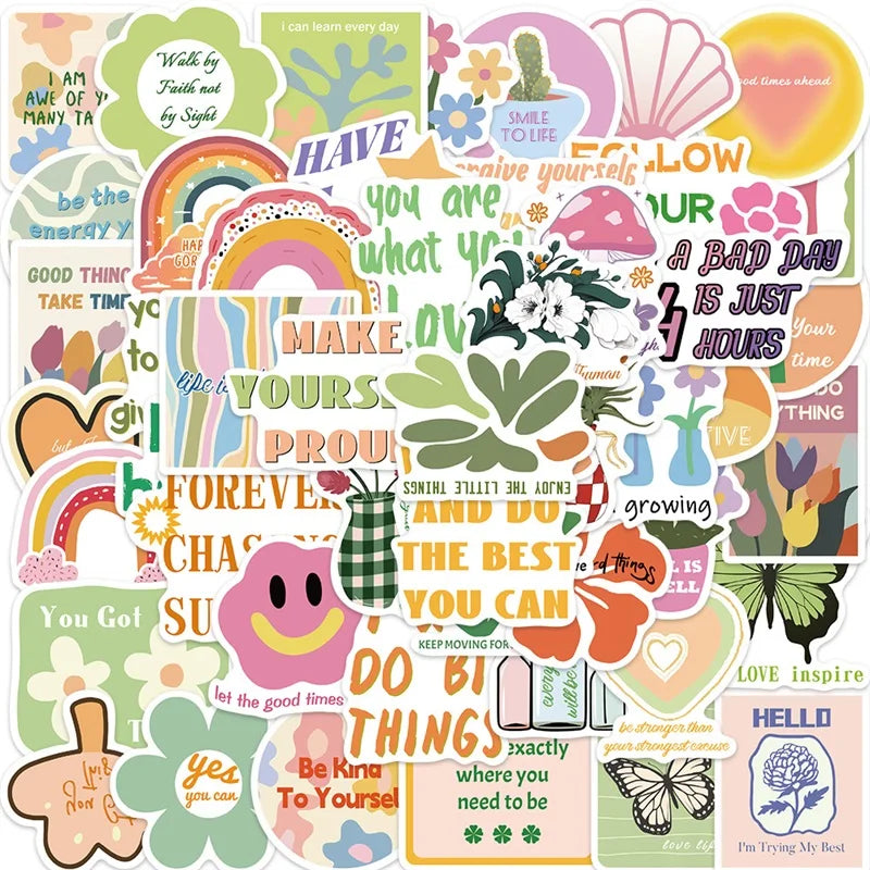 10/30/50PCS Inspiring Pink Green Children's PVC Sticker Aesthetic Decoration Scrapbooking Stationery School Supplies for Kids