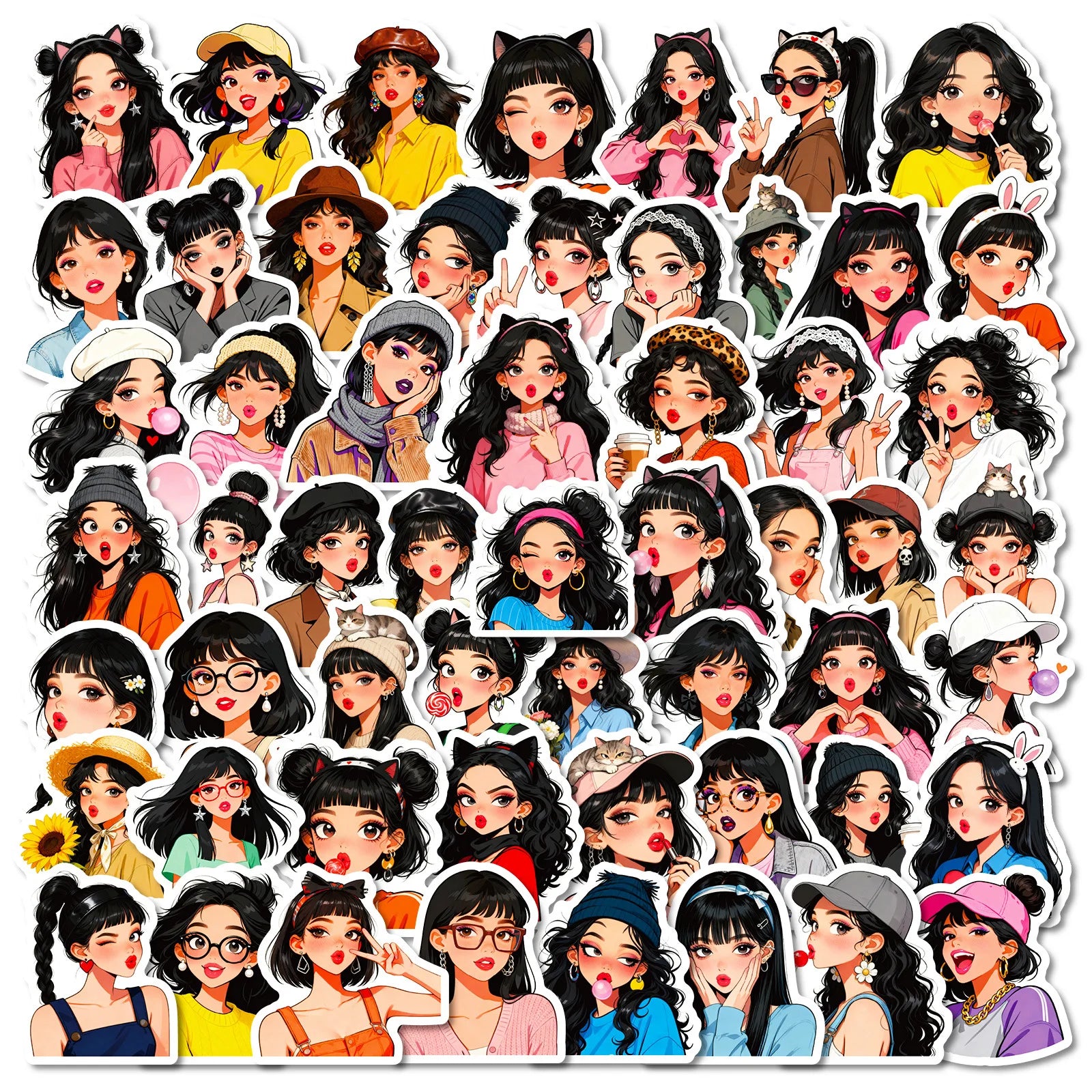 56/112Pcs New Fashion Pouty Lips Woman Doodle Stickers for DIY Phone Case Laptop Suitcase Notebook Scrapbook Fridge No Repeat