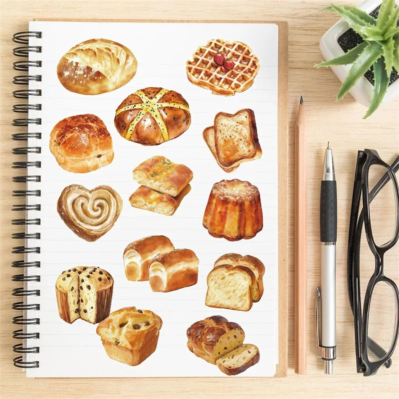 50PCS Kawaii Bread PET Sticky Sticker Aesthetic Korean Stationery DIY Decoration Scrapbooking School Supplies for Kids