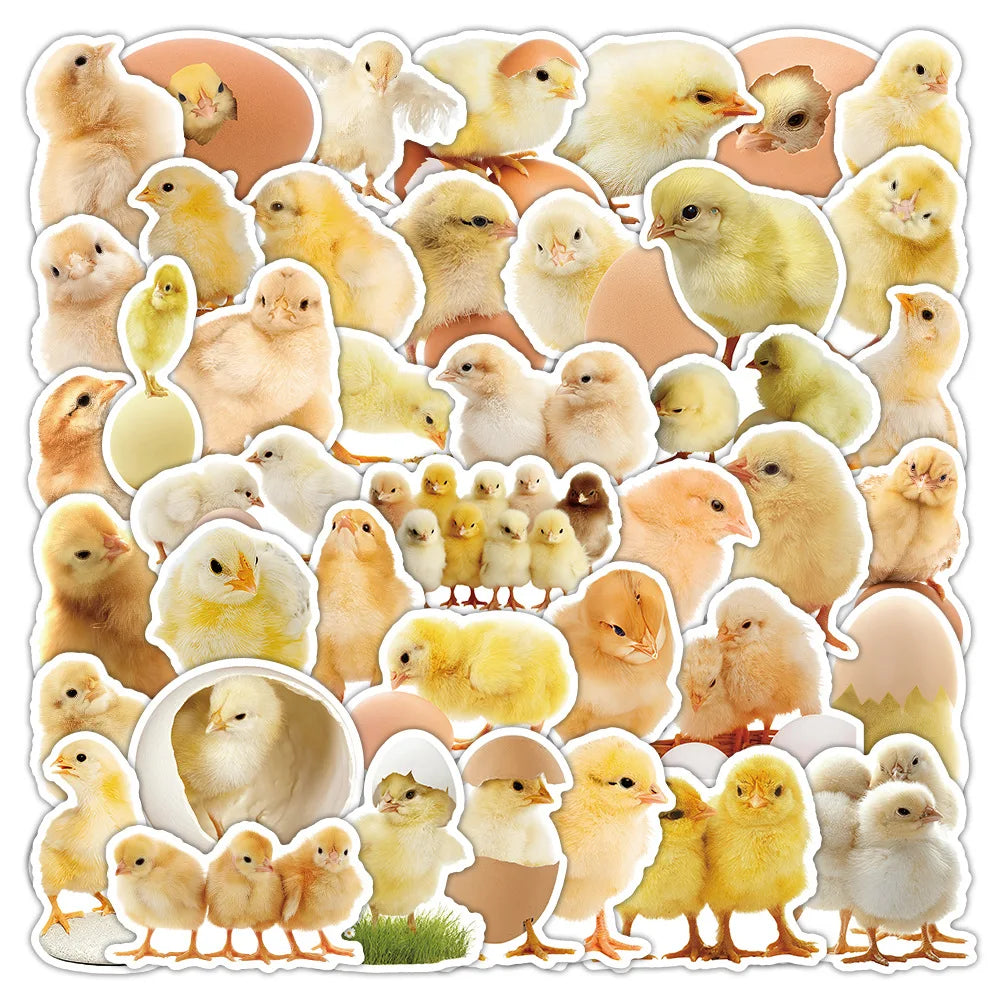 50-Pack Realistic Yellow Chick Stickers Cartoon Animal Cute Chicks Creative Stationery Luggage Decoration Reward Sticker