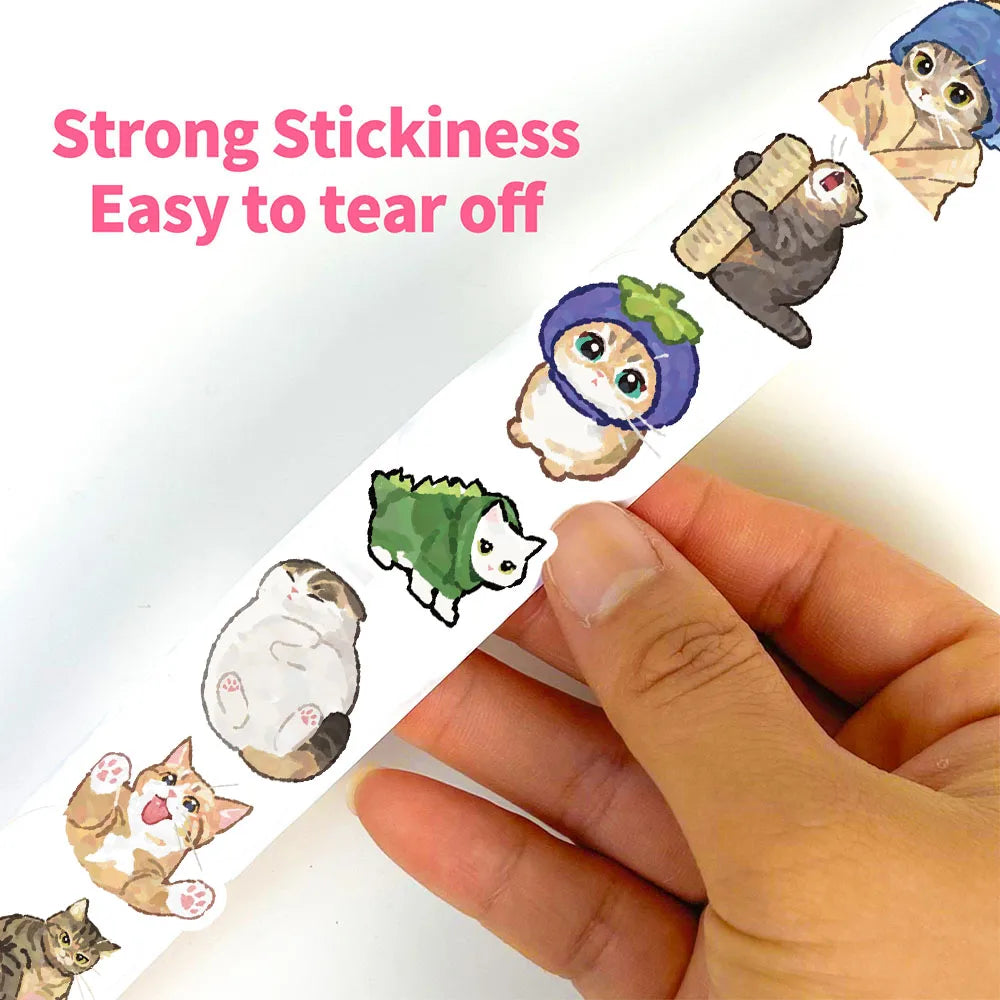 500PCS Cartoon Cat Roll Stickers School Stickers Classroom Laptop Luggage Encouragement Reward Stickers Teacher Gifts ﻿