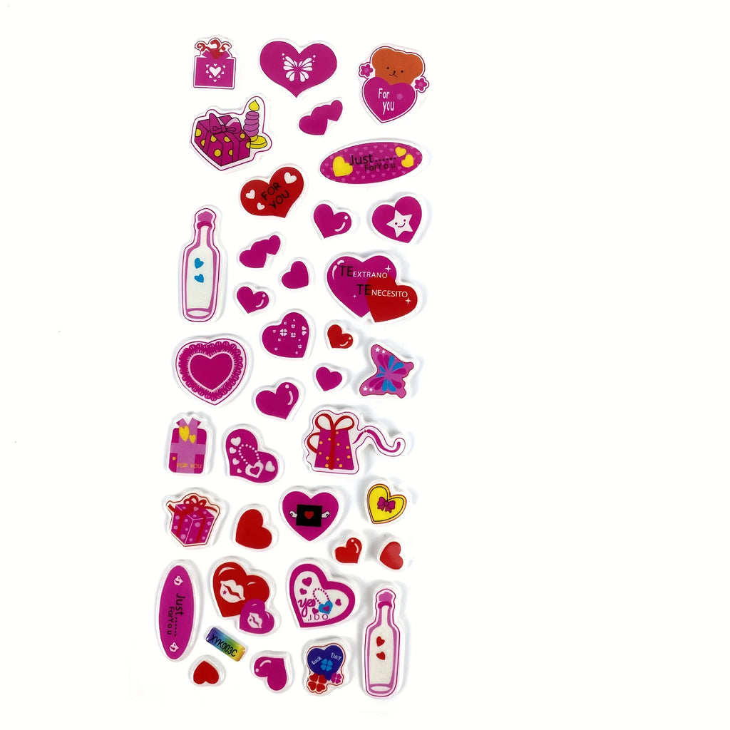 12 Sheet/Pack No Repeat Pink 3D Sticker , Love Heart Bubble Sticker,Reward Sticker for Decor
