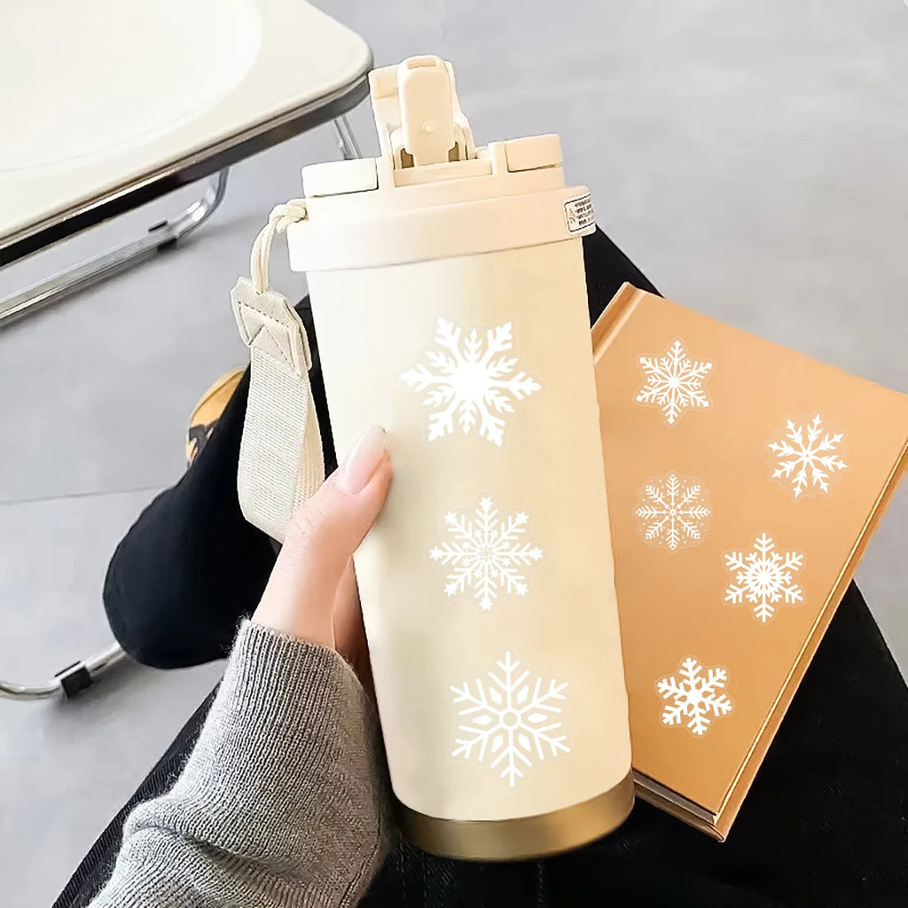 50/100PCS Transparent PET Snowflake Stickers Flat Glass Water Bottles Christmas Decorative Window Stickers