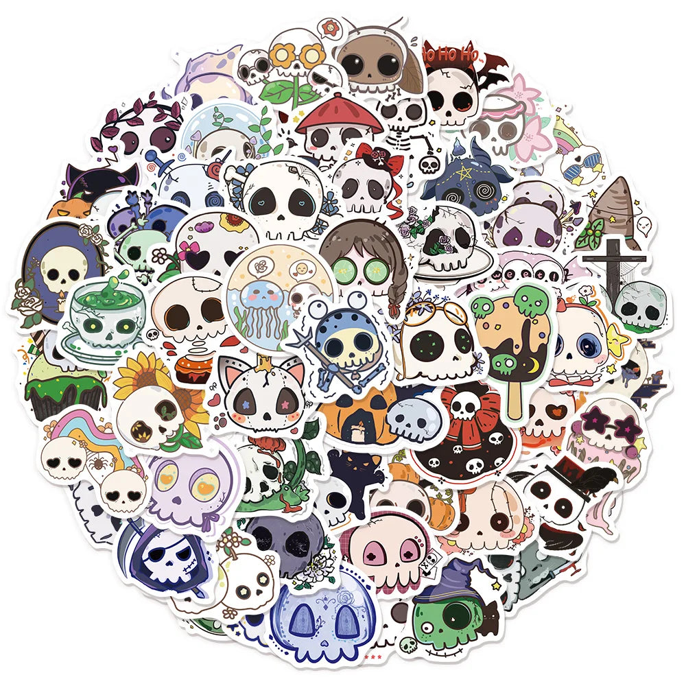 60PCS Halloween Funny Skull Sticker Manual Computer Scrapbook Refrigerator Guitar DIY Creative Aesthetic Toy Sticker