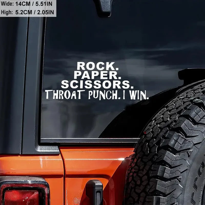 Rock. Paper. Scissors. Throat Punch. I Win Vinyl Die Cut Bumper Car Sticker For Truck Bike Motorbike Snowmobile Wall Art Univers