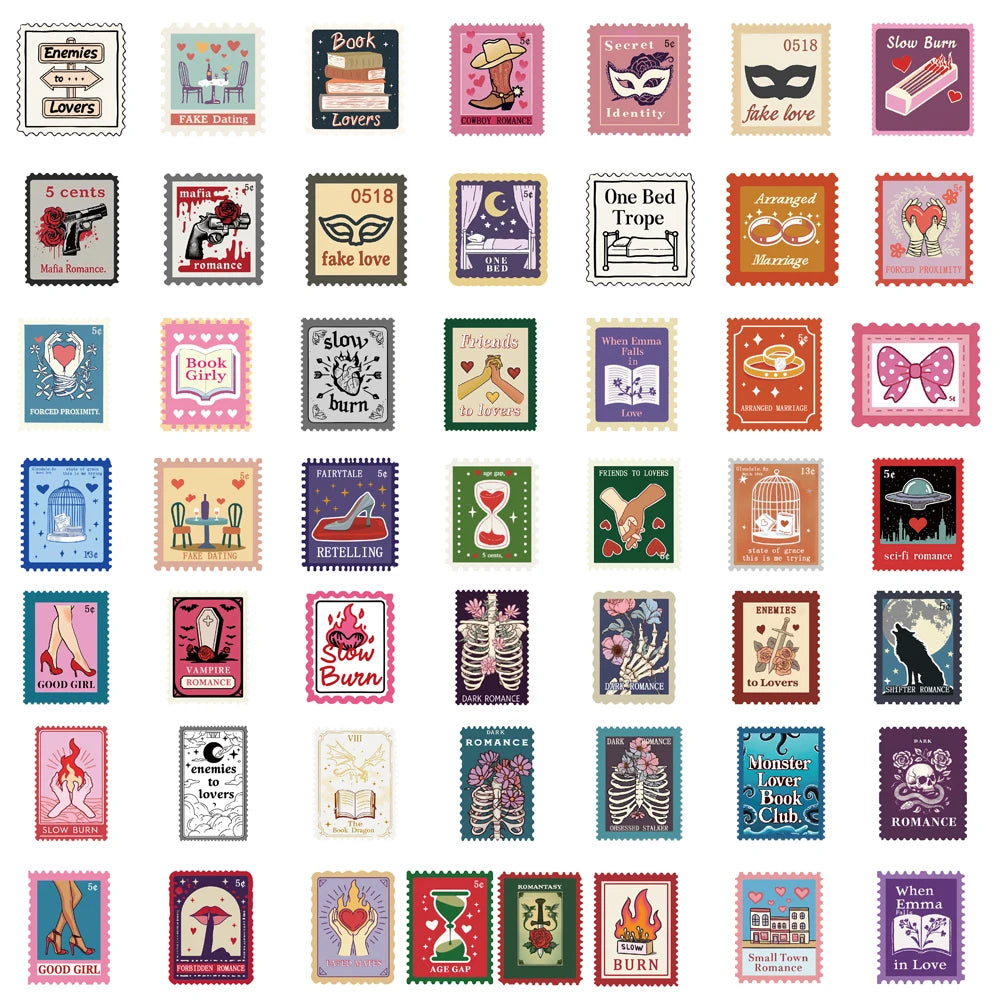 50PCS Book Trope Stamp Stickers Nostalgia Reading Graffiti PVC Card Phone Laptop Scrapbooking Waterproof Aesthetic Sticker