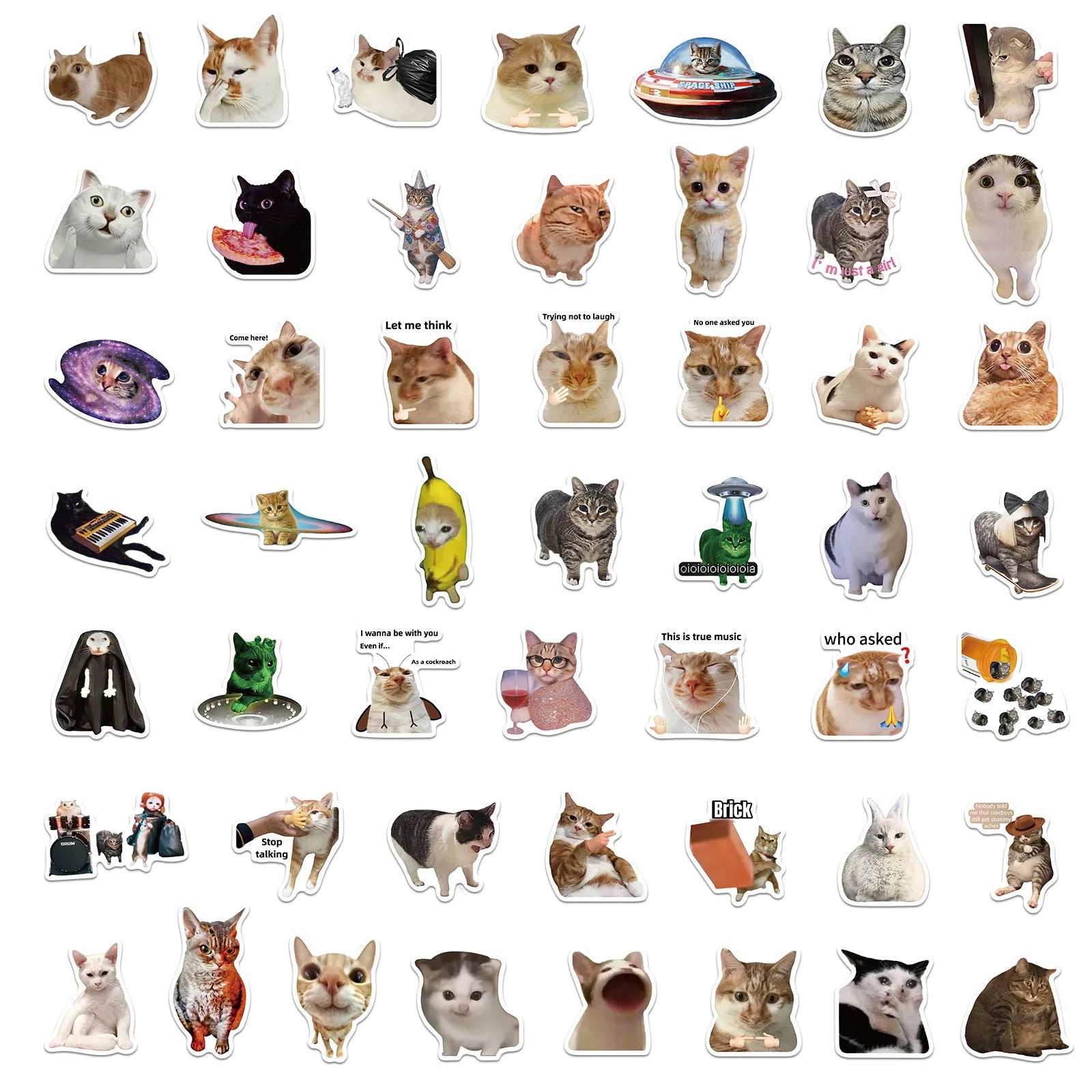 50PCS Creative Network Popular Cat Meme Collection Hand Account DIY Graffiti Stickers Water Cup Skateboard Stickers Toys