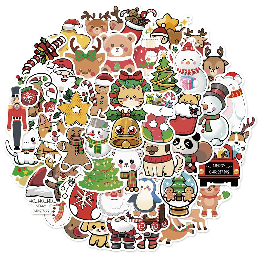 50PCS Cartoon Christmas Festival Gift Santa Claus Sticker Pack DIY Brochure Decoration Tablet Computer Toy Stickers