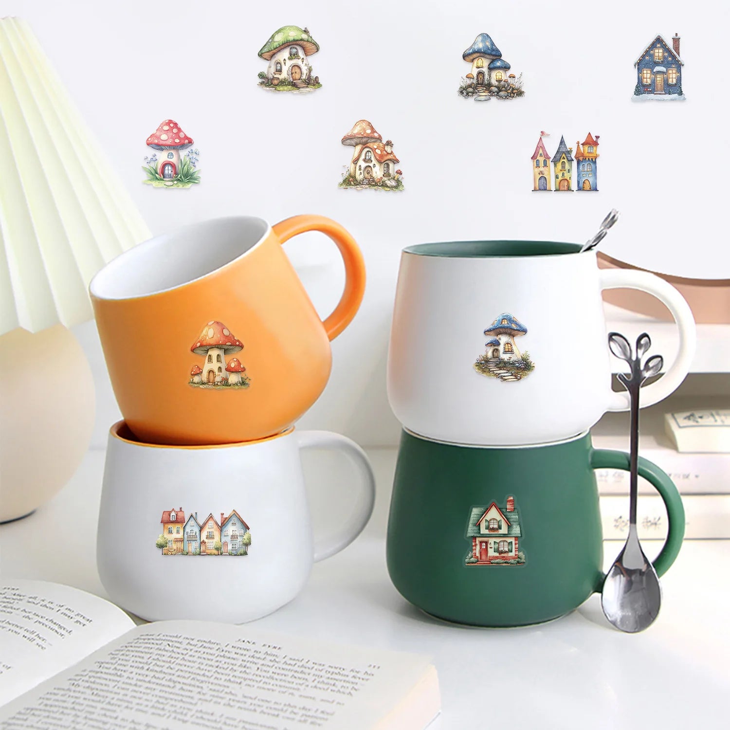 50 PCS Transparent PET Fairy Tale Castle Stickers Waterproof Stationery Cartoon House Decorative Guitar Stickers