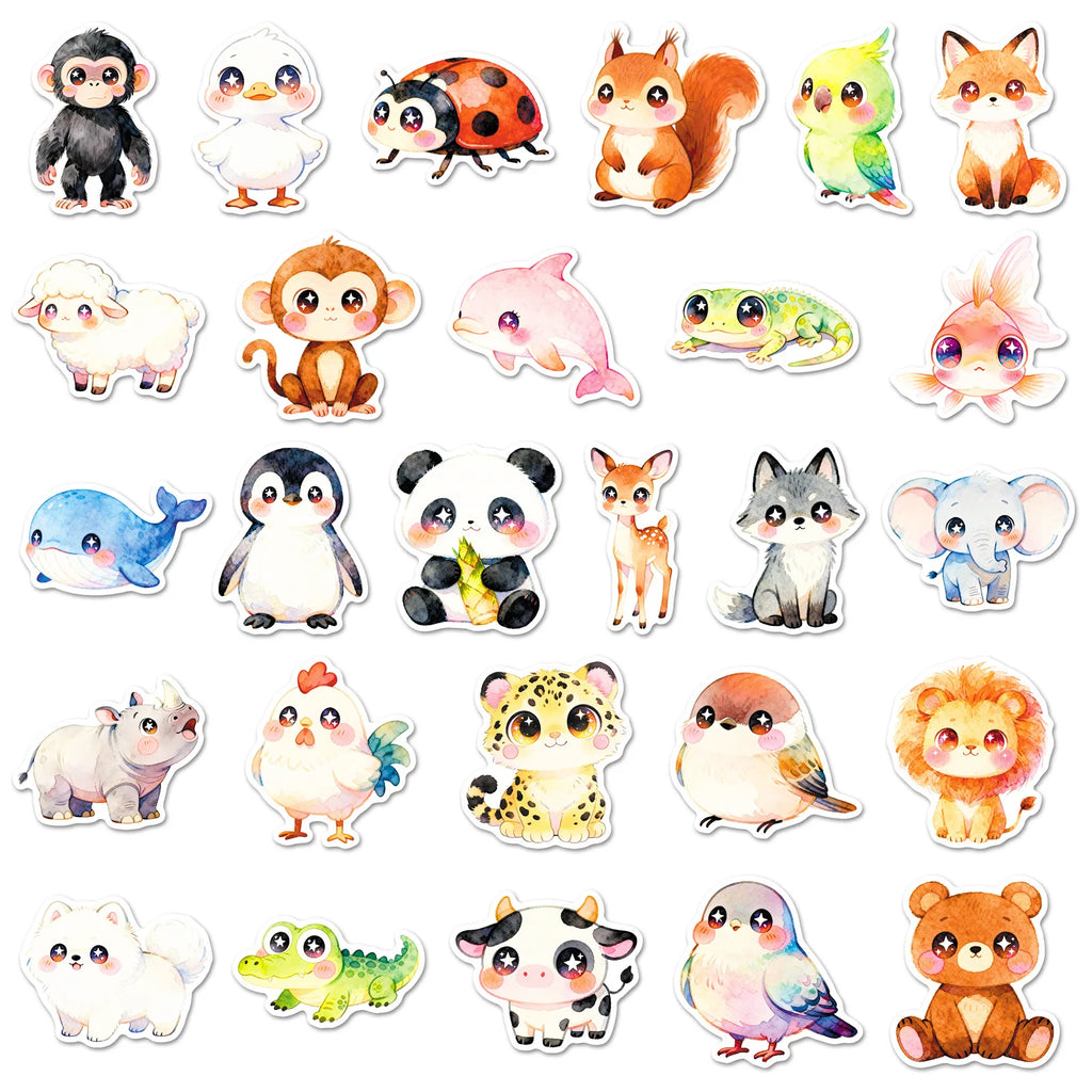 55/110PCS Big Eyes Cartoon Animal Stickers Star Eyes Cute Pet DIY Decoration Notebook Stationery Computer Stickers