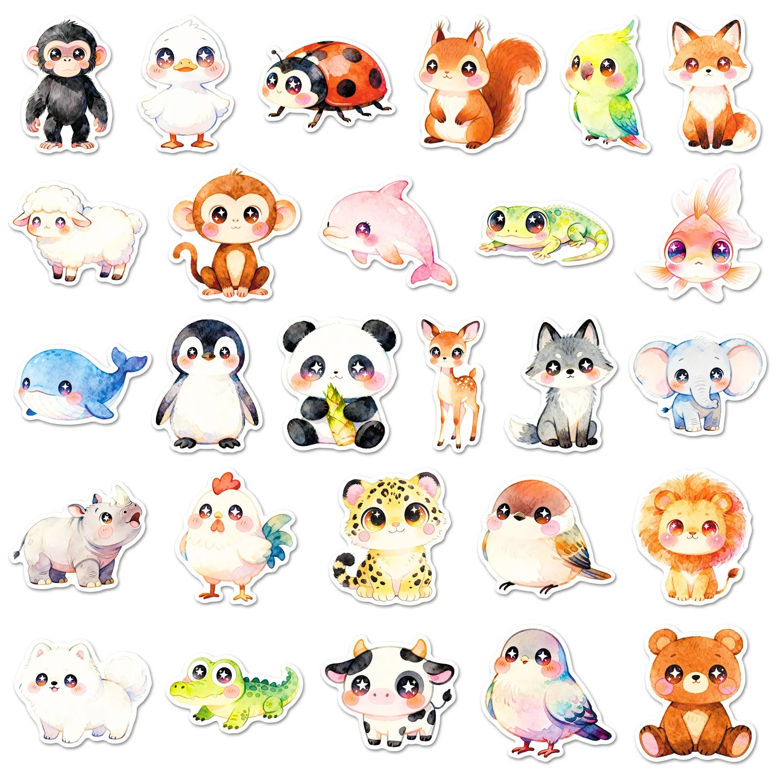 55/110PCS Big Eyes Cartoon Animal Stickers Star Eyes Cute Pet DIY Decoration Notebook Stationery Computer Stickers