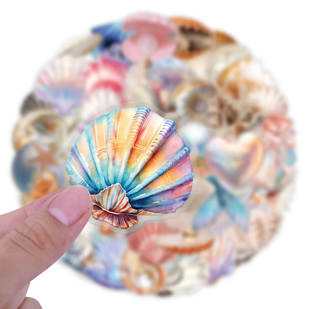 62PCS Transparent PET Conch Shell Creative Graffiti Stickers for Luggage Water Cups Skateboard Stickers