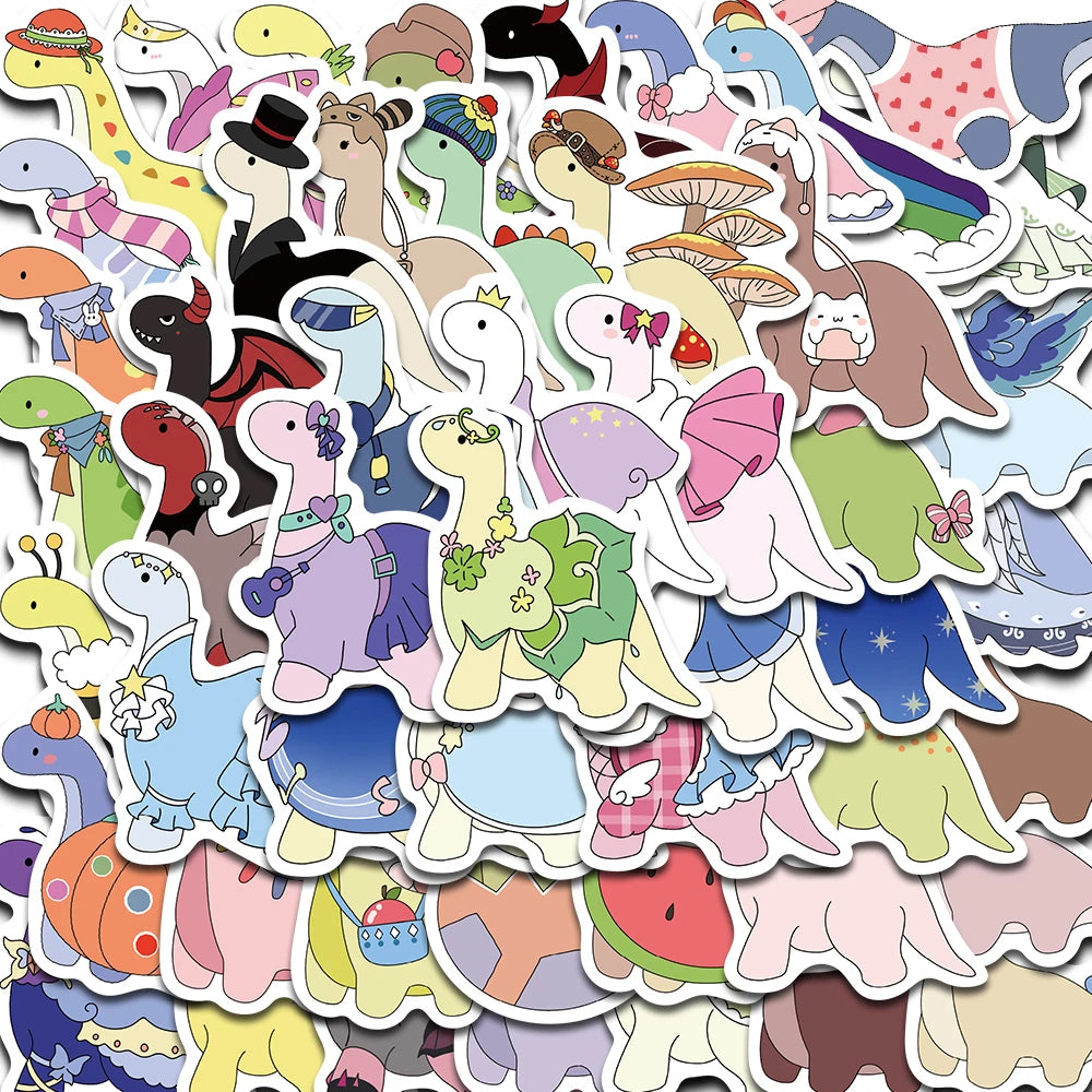 50PCS Colorful Little Dinosaur Stickers Decorative Skateboards Art Picture Gift DIY Phone Bedroom Decals Community Dormitory