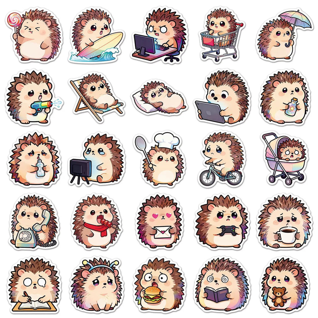 50PCS Cartoon Hedgehog Stickers, Cute Animal Waterproof Decals for Stationery Computer Cup Journal Decor Funny Reward Sticker