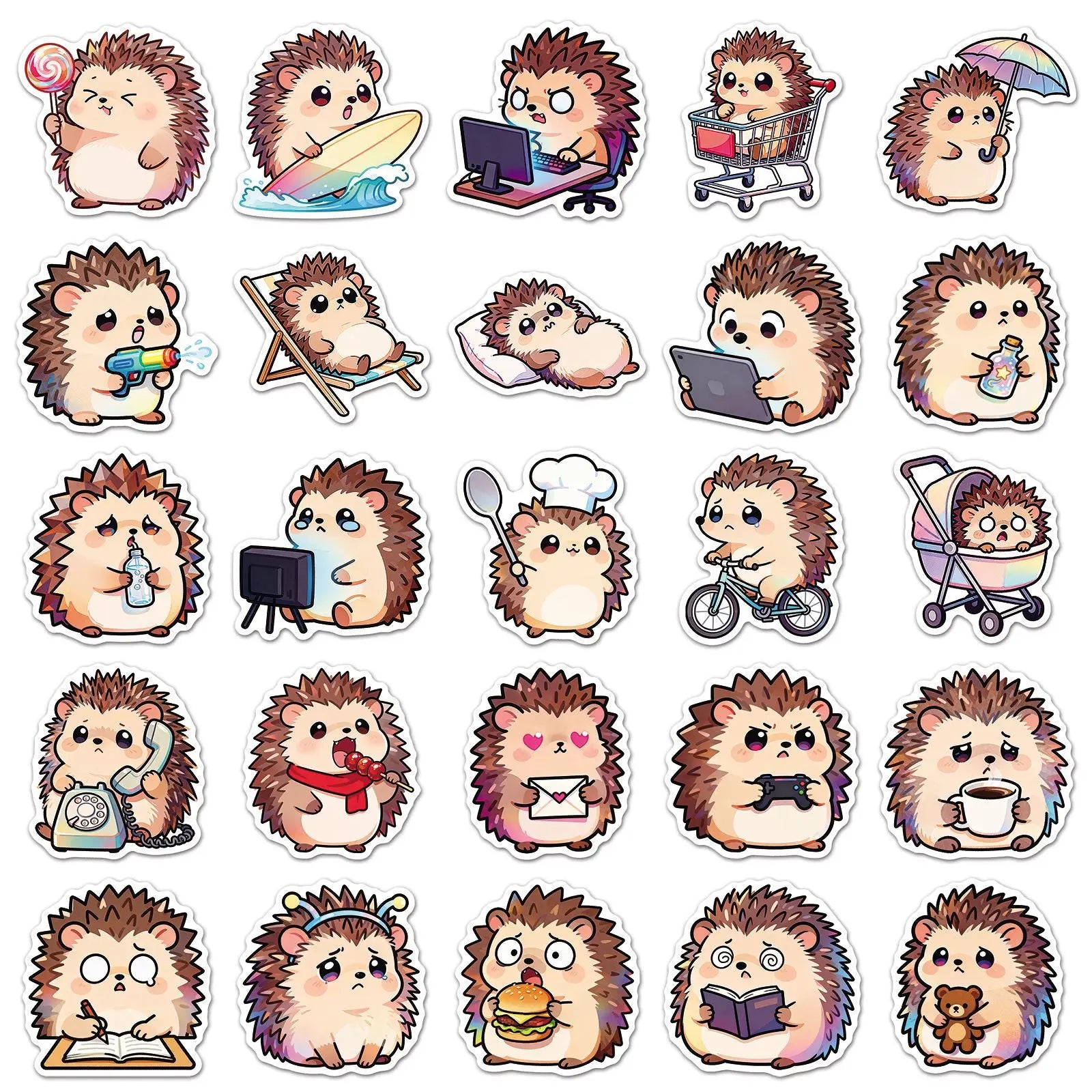 50PCS Cartoon Hedgehog Stickers, Cute Animal Waterproof Decals for Stationery Computer Cup Journal Decor Funny Reward Sticker