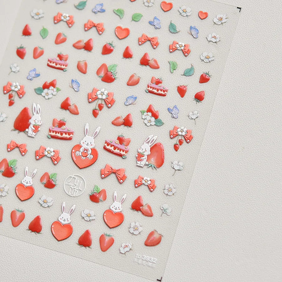 Cute Graffiti Lines Nail Art Stickers 5D Embossed Butterfly Rabbit Nail Art Accessory Stickers DIY Japanese Self Adhesive Decals