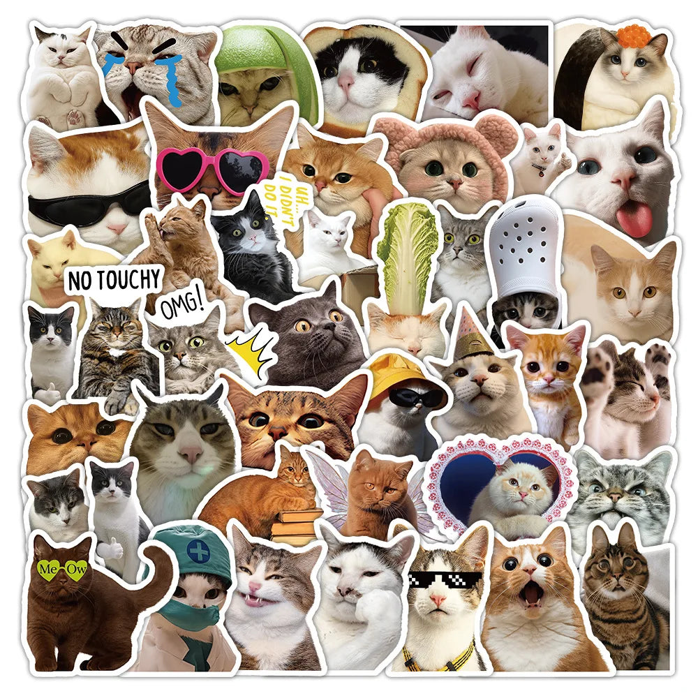 50-Pack Funny Cat Stickers for Decorating Computers Phones Stationery Notebooks - Reward Decal Stickers
