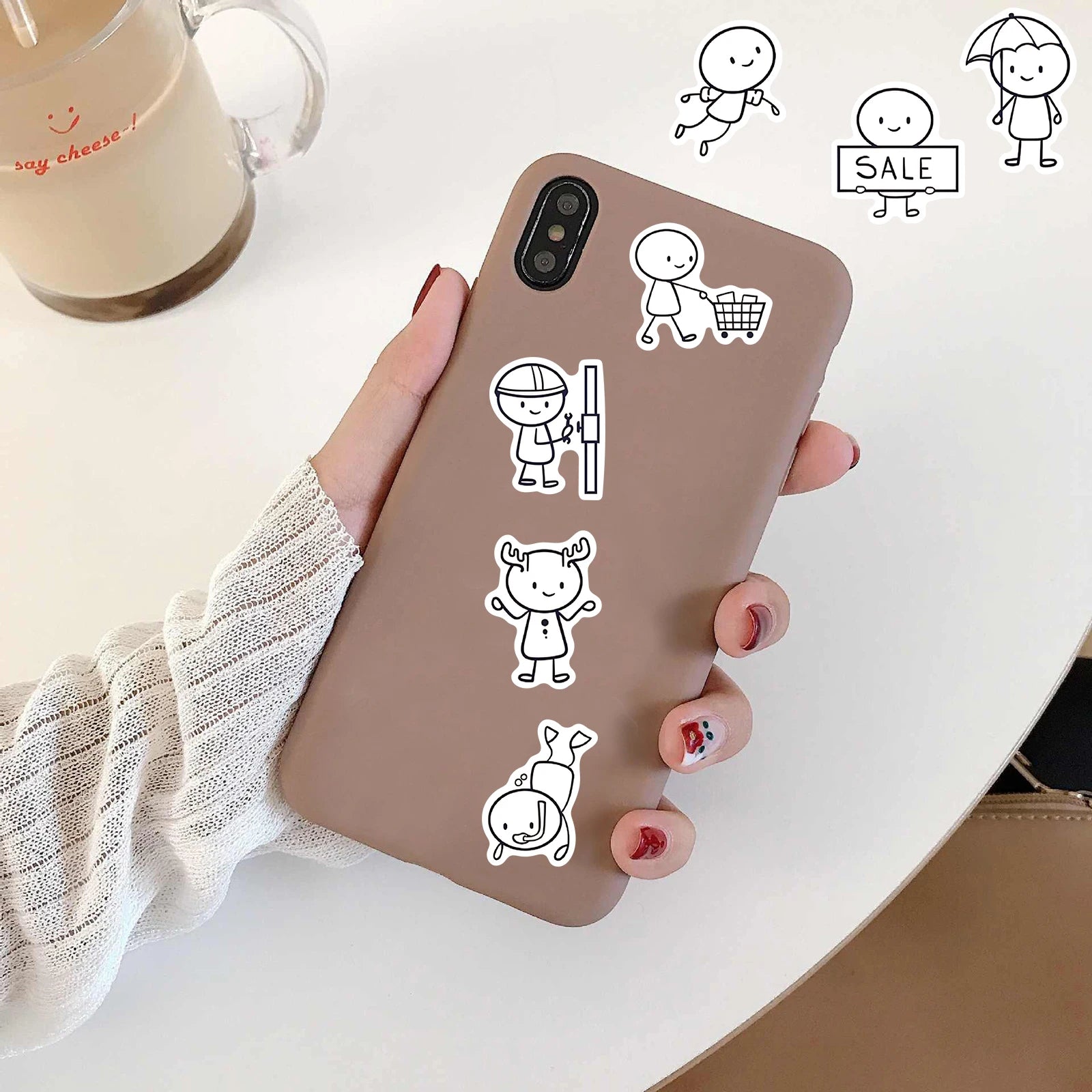 66PCS Q version of small character painting Stickers Cartoon Cafe Scrapbook Stationery Water DIY Bottle Laptop Decals Sticker
