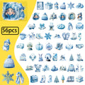 56PCS Blue Winter Miracle Transparent PET Stickers Snowman Gloves Crystal Balls Mixed Coating Stationery Crow Sticker