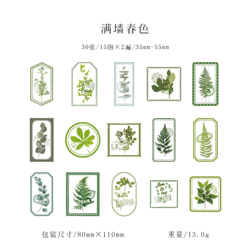 Mist Flower Series 30PCS PET Sticker Pack Light Retro Plant Frame DIY Decorative Stationery Notebook Stickers -6 Styles