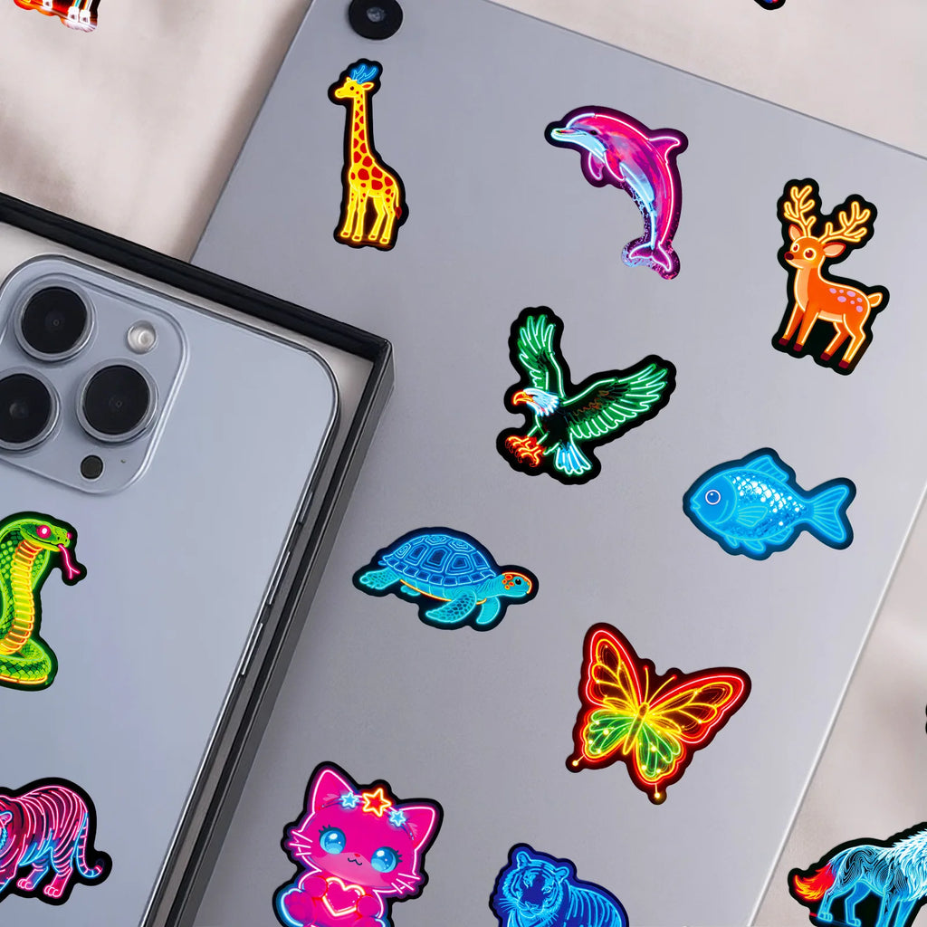 56/112 Pcs New Neon Animal Colorful Cartoon Doodle Stickers for Reward DIY Scrapbook Stationery Box Notebook Helmet Scooter