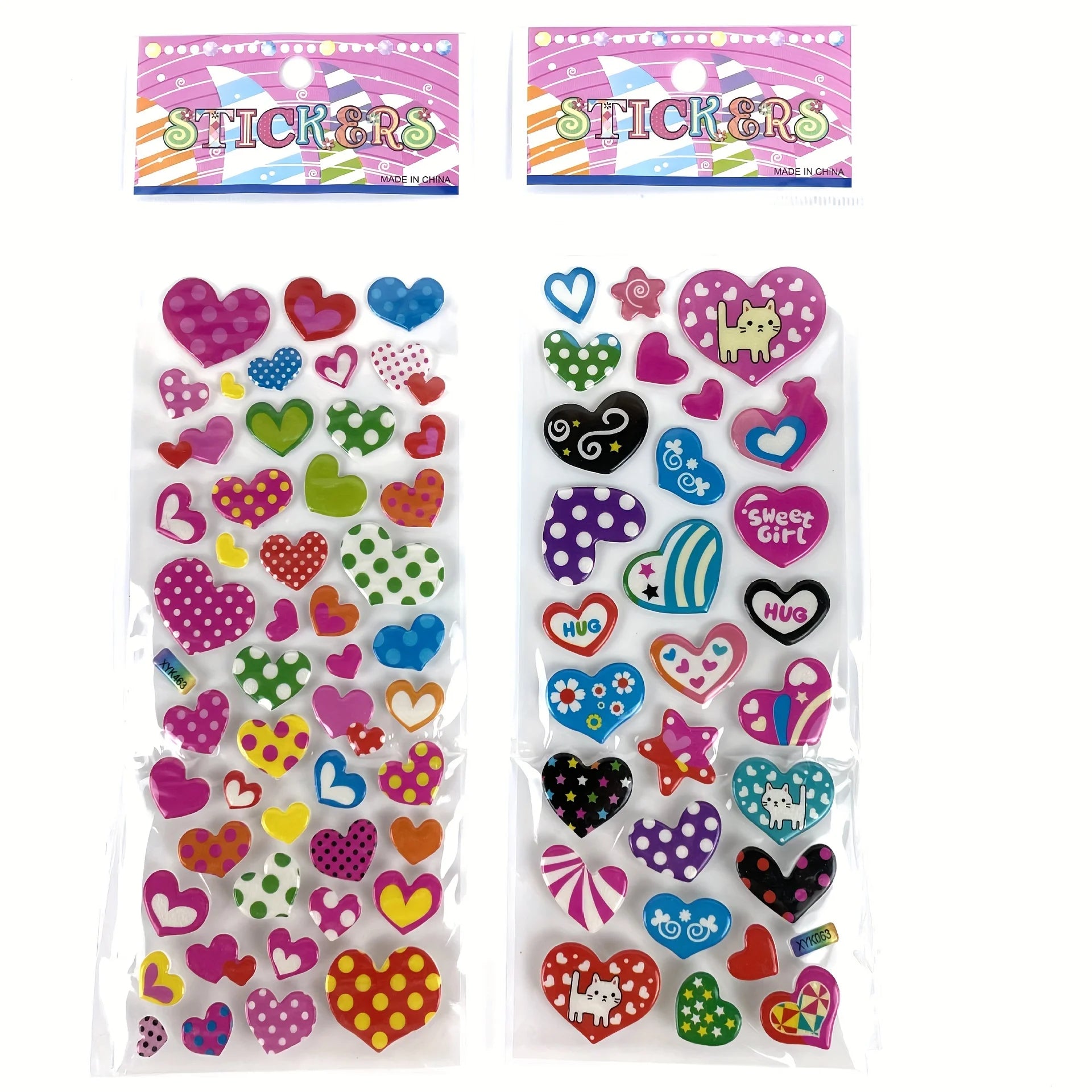12 Sheet/Pack No Repeat Pink 3D Sticker , Love Heart Bubble Sticker,Reward Sticker for Decor