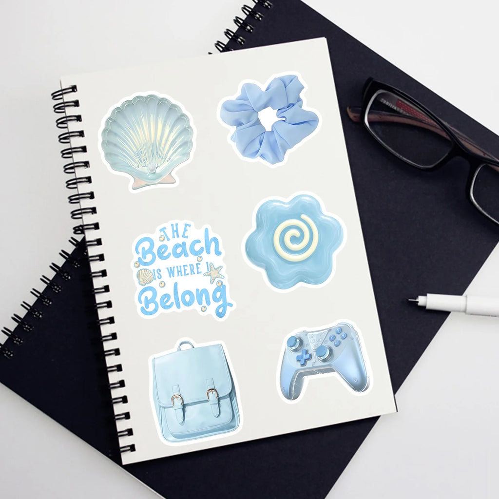 50/100 Pcs Ins Style Light Blue Theme Stickers DIY for Scrapbook Helmet Car Window Diary Guitar Waterproof Decals