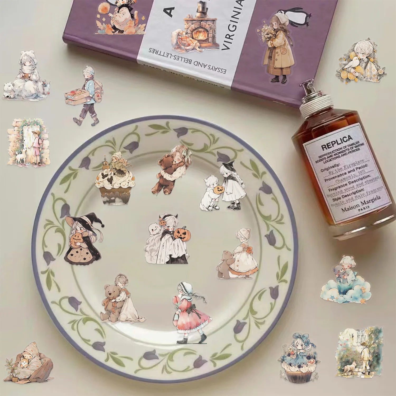 52PCS Cartoon Watercolor Fairy Tale Sticker Pack Waterproof Transparent PET Booklet Decorative Guitar Notebook Plastic Stickers