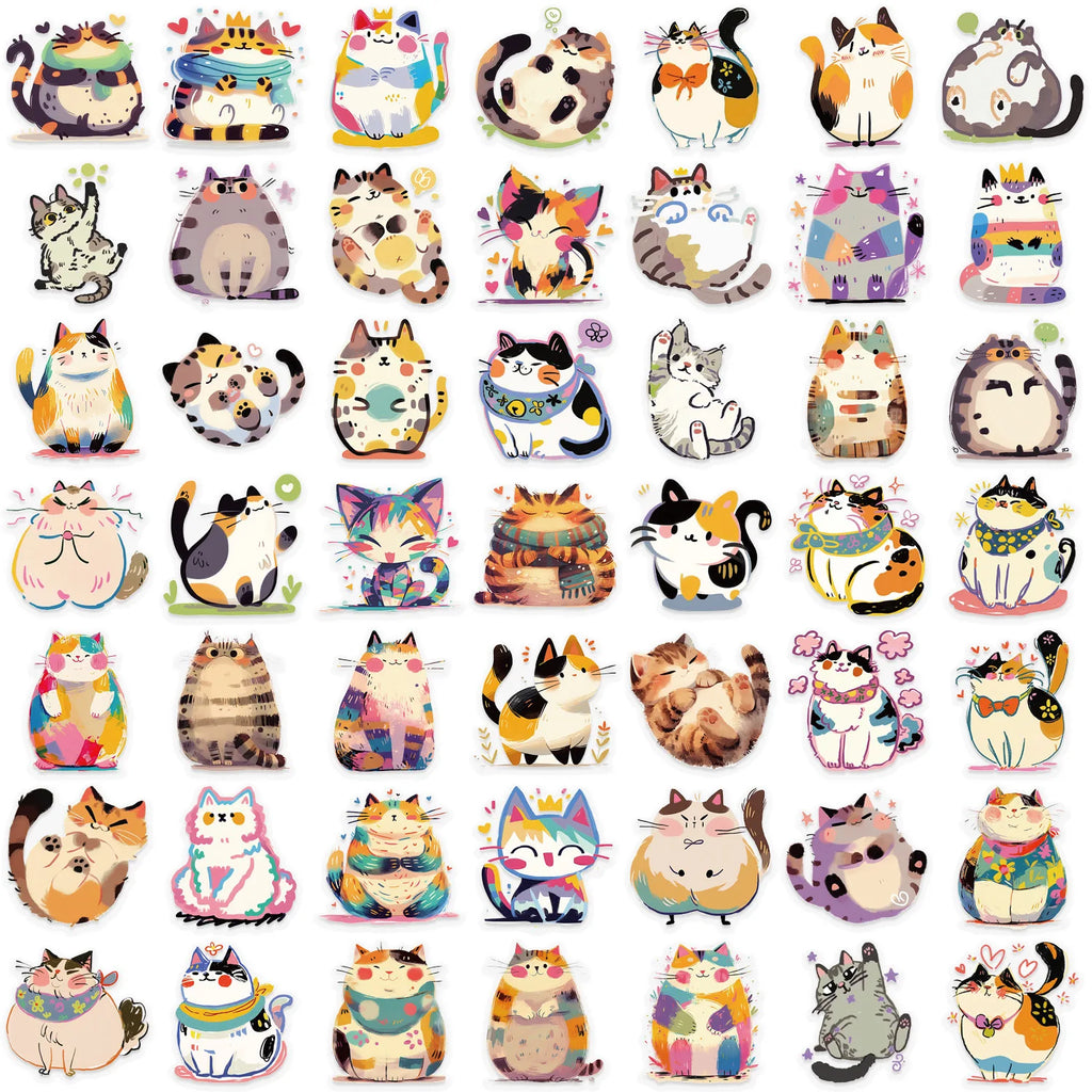 50PCS Kids Cute Cartoon Cat Dog Meme/Kitten Sticker Pack Waterproof Transparent PET Decor Guitar Notebook Stickers
