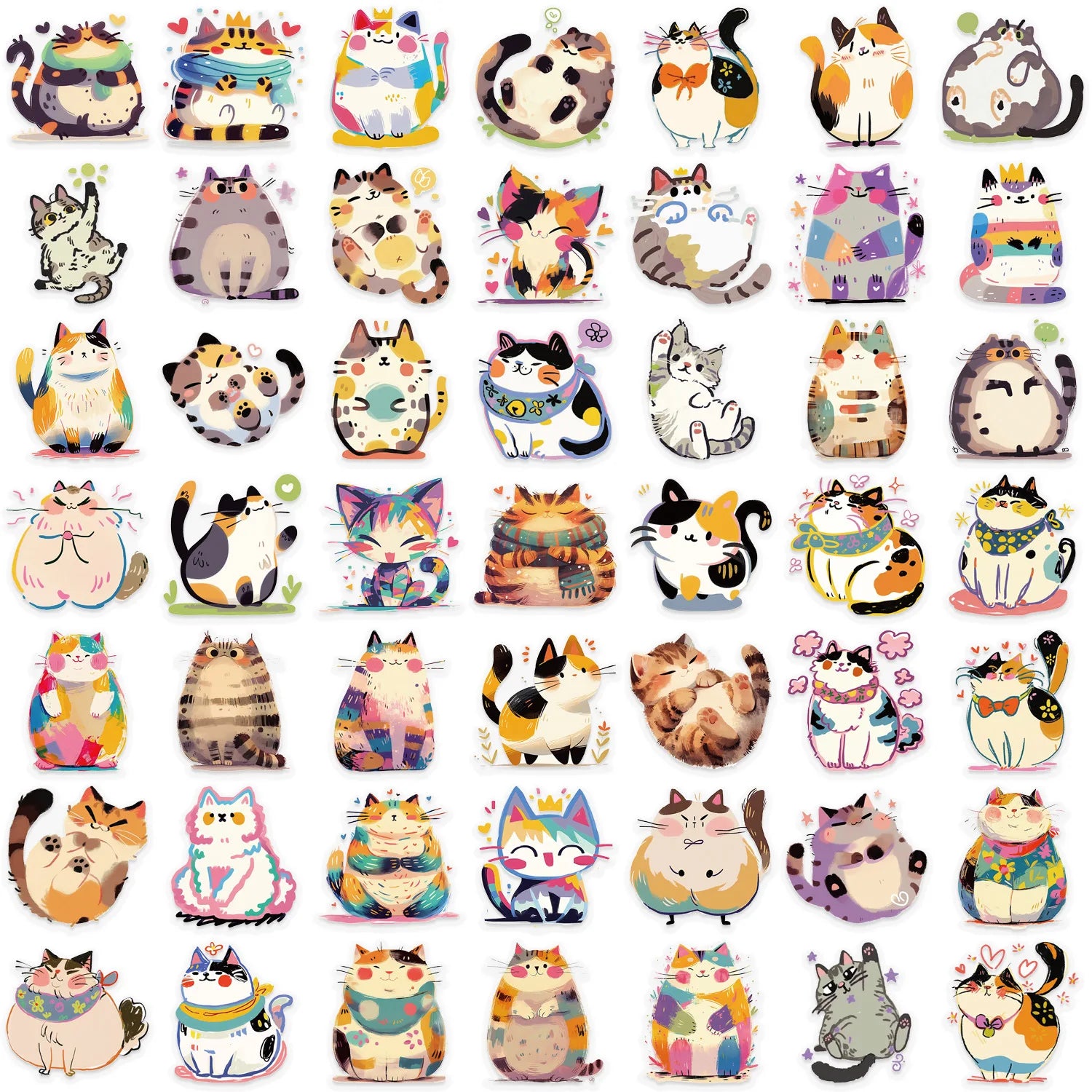 50PCS Kids Cute Cartoon Cat Dog Meme/Kitten Sticker Pack Waterproof Transparent PET Decor Guitar Notebook Stickers