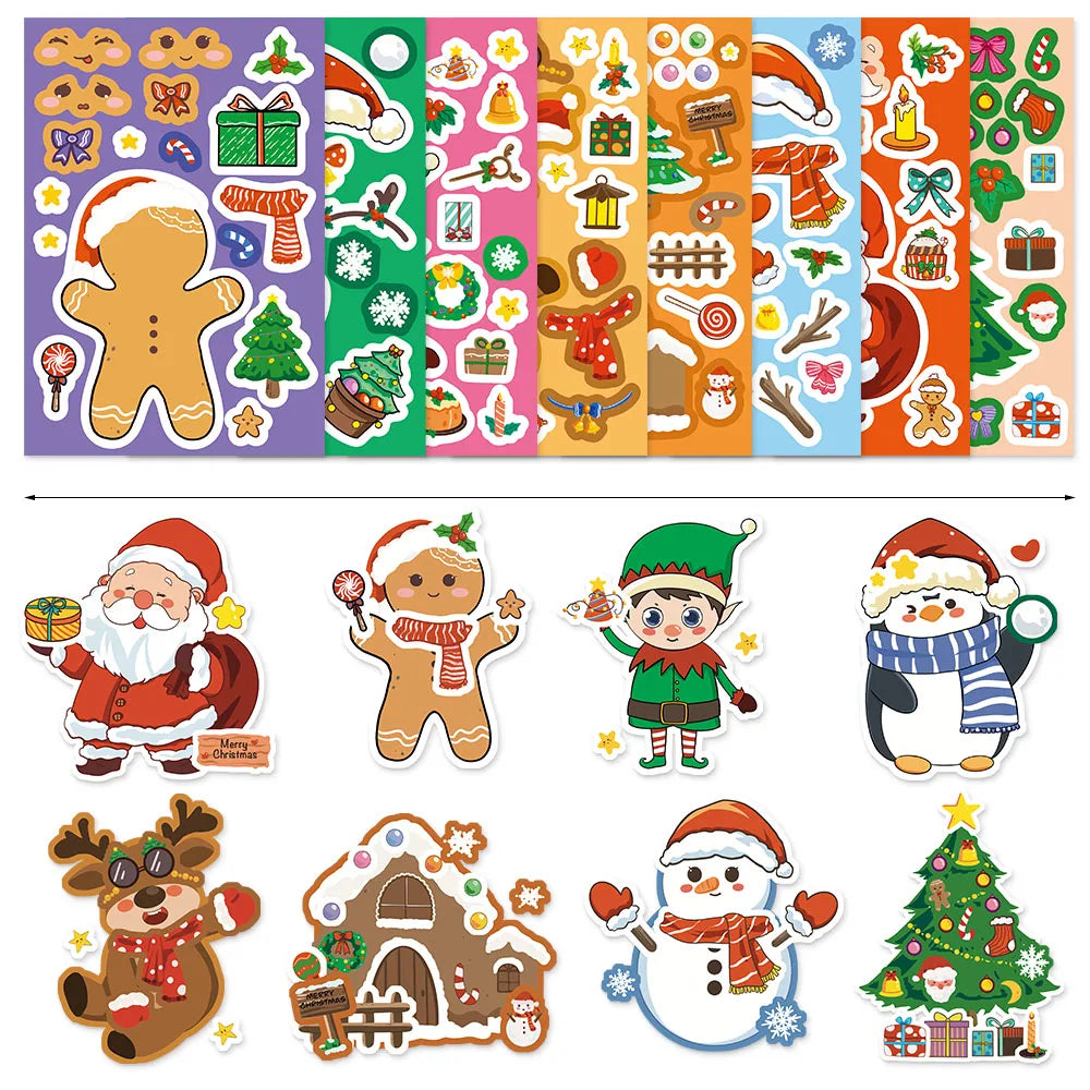 8PCS Christmas Fun Santa Claus Creative Collage DIY Suitable For Phone Cases Tablets Water Bottles Puzzle Toy Stickers